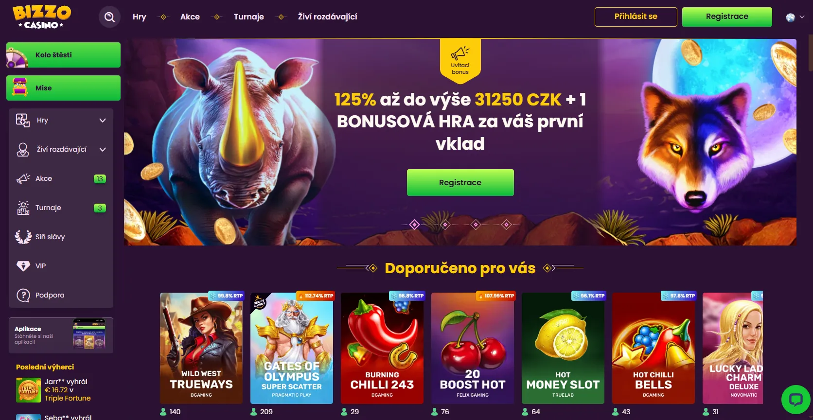 Bonusy a akce dostupné po přihlášení